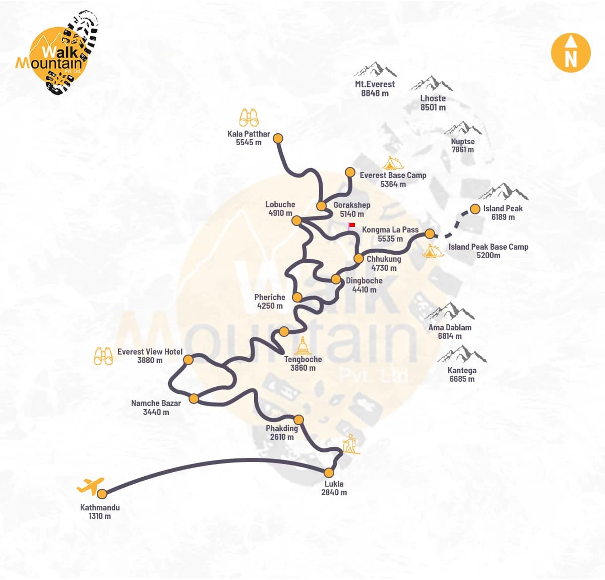 Everest Base Camp with Island Peak Trek Map